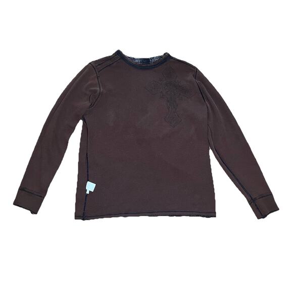 Vintage Affliction Reversible Waffle Knit Distressed Shirt Cross Men XL Y2K 00s - Picture 4 of 16